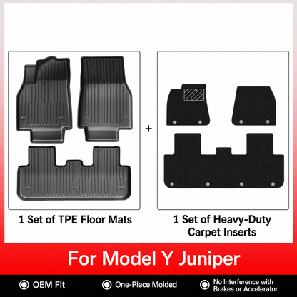 TPE 6-Piece Set Floor Mats & Cargo Liners for Tesla Model Y/ 3/ Model Y Juniper/Model 3 Highland– All-Weather Protection
