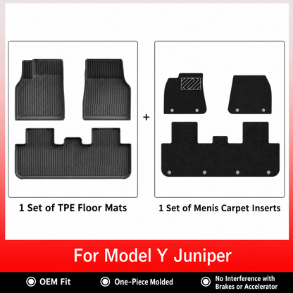 TPE 6-Piece Set Floor Mats & Cargo Liners for Tesla Model Y/ 3/ Model Y Juniper/Model 3 Highland– All-Weather Protection