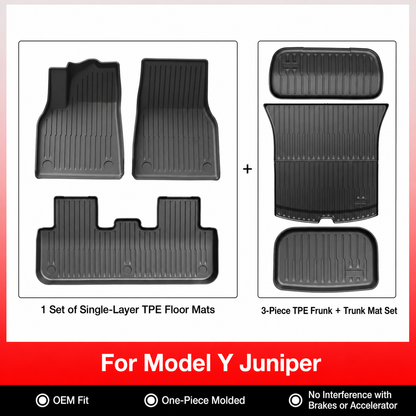 TPE 6-Piece Set Floor Mats & Cargo Liners for Tesla Model Y/ 3/ Model Y Juniper/Model 3 Highland– All-Weather Protection