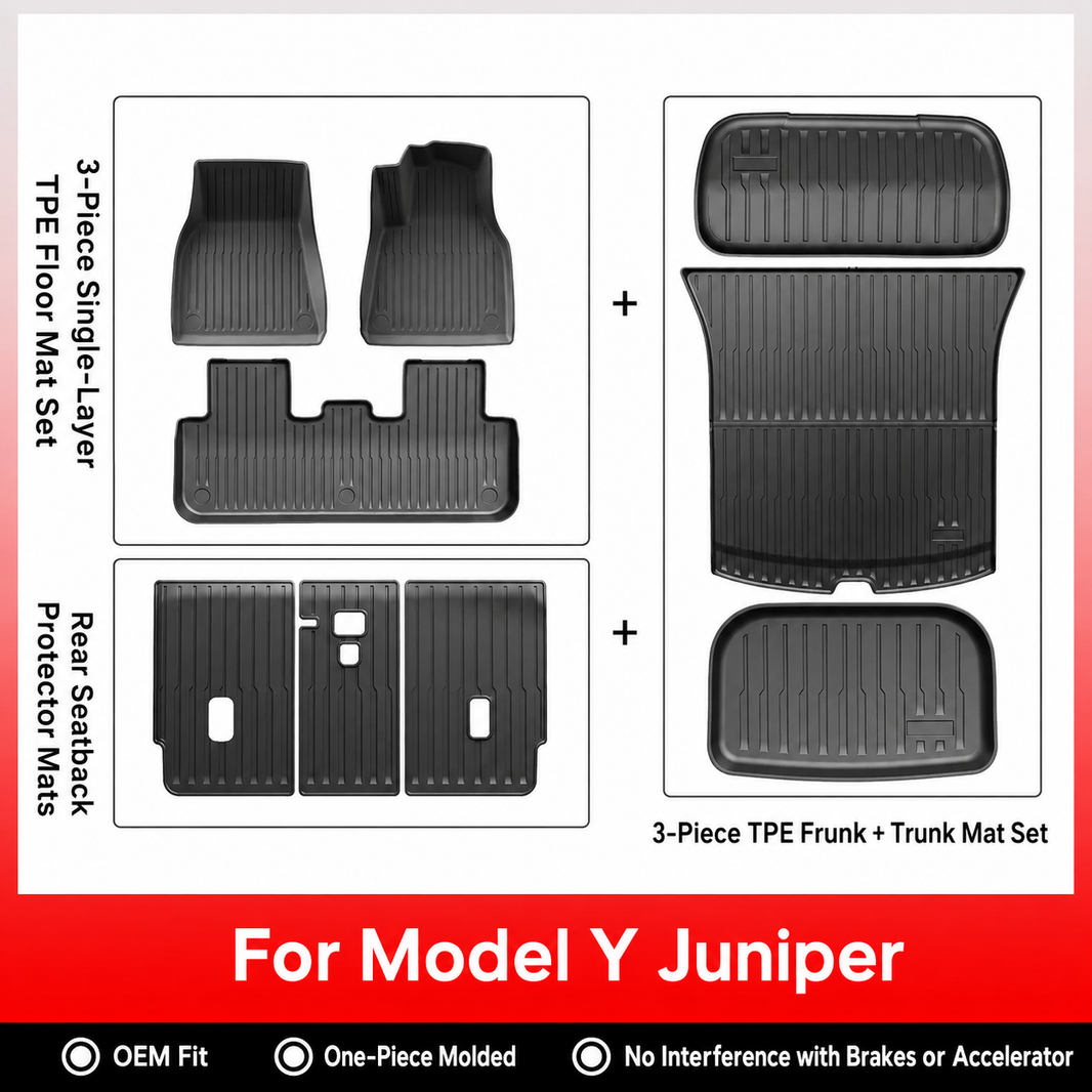3D Molded TPE Floor Mats & Cargo Liners for Tesla Model Y/ 3/ Model Y Juniper/Model 3 Highland– All-Weather Protection