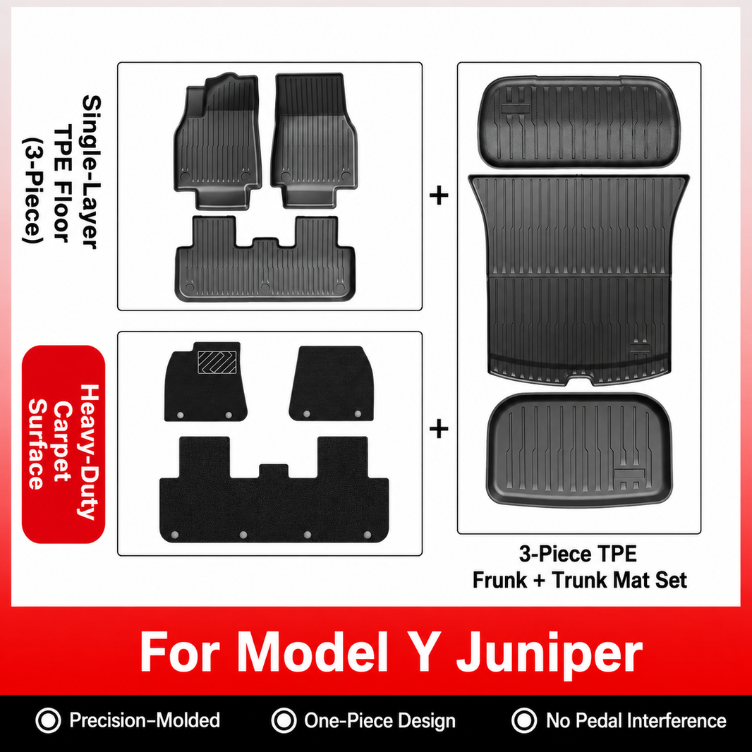 3D Molded TPE Floor Mats & Cargo Liners for Tesla Model Y/ 3/ Model Y Juniper/Model 3 Highland– All-Weather Protection