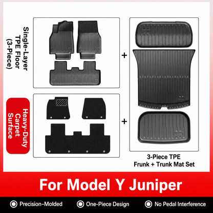 TPE 6-Piece Set Floor Mats & Cargo Liners for Tesla Model Y/ 3/ Model Y Juniper/Model 3 Highland– All-Weather Protection