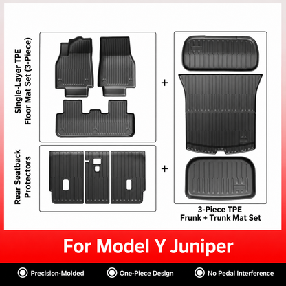 TPE 6-Piece Set Floor Mats & Cargo Liners for Tesla Model Y/ 3/ Model Y Juniper/Model 3 Highland– All-Weather Protection