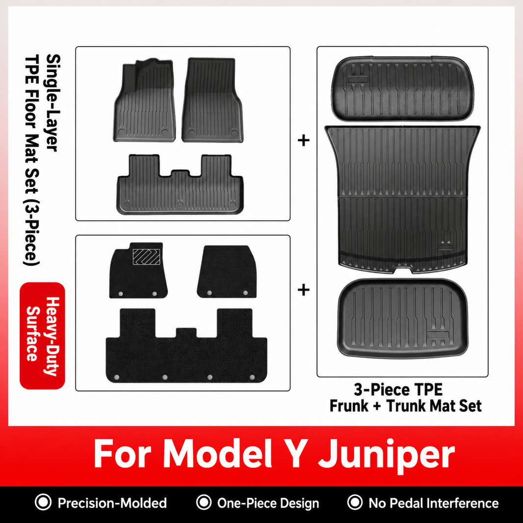 3D Molded TPE Floor Mats & Cargo Liners for Tesla Model Y/ 3/ Model Y Juniper/Model 3 Highland– All-Weather Protection