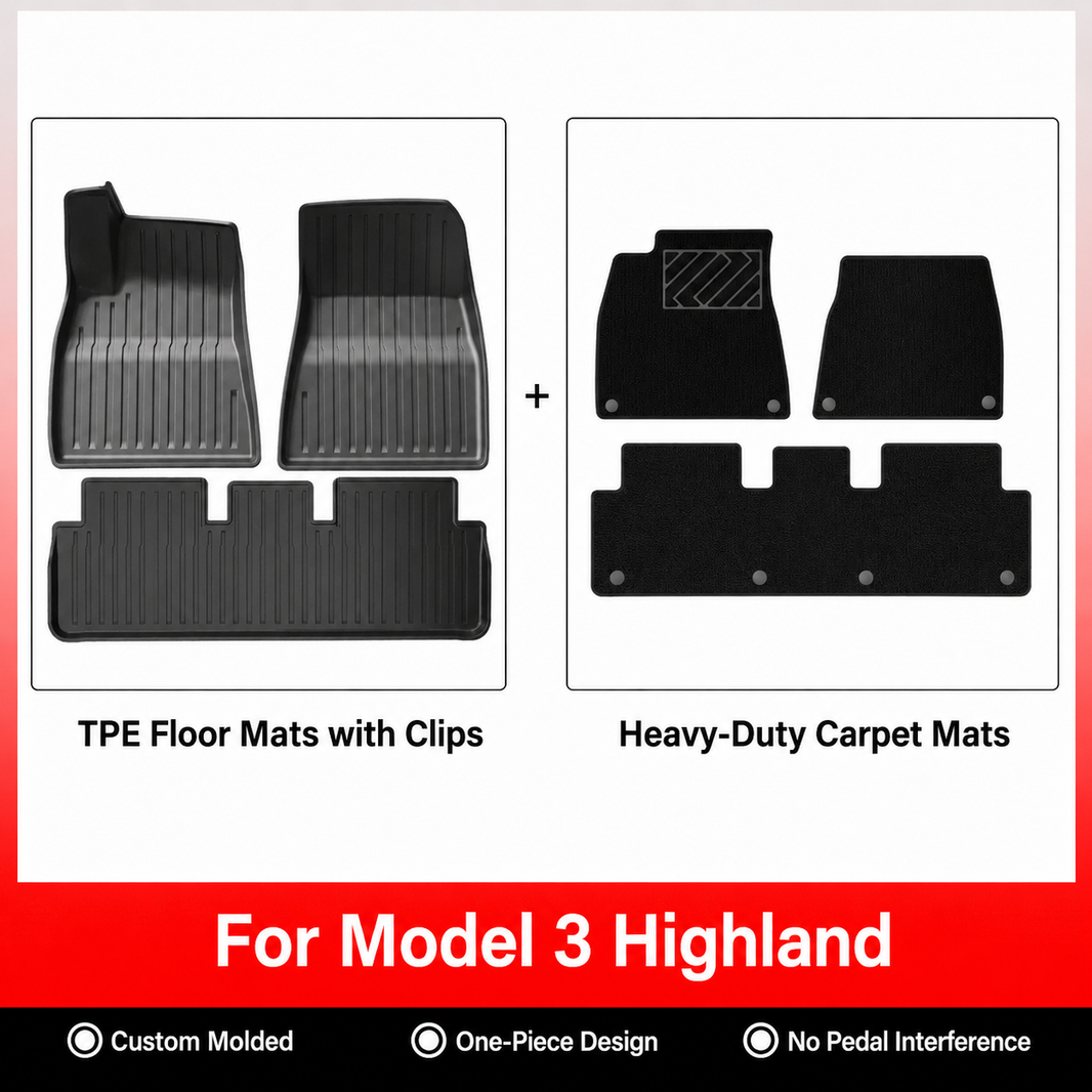 3D Molded TPE Floor Mats & Cargo Liners for Tesla Model Y/ 3/ Model Y Juniper/Model 3 Highland– All-Weather Protection