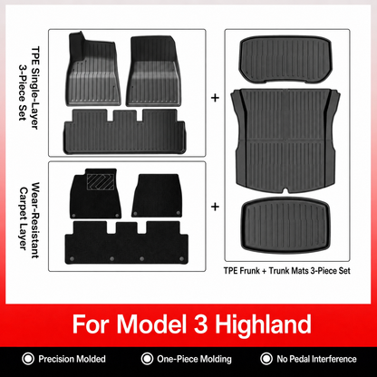 TPE 6-Piece Set Floor Mats & Cargo Liners for Tesla Model Y/ 3/ Model Y Juniper/Model 3 Highland– All-Weather Protection