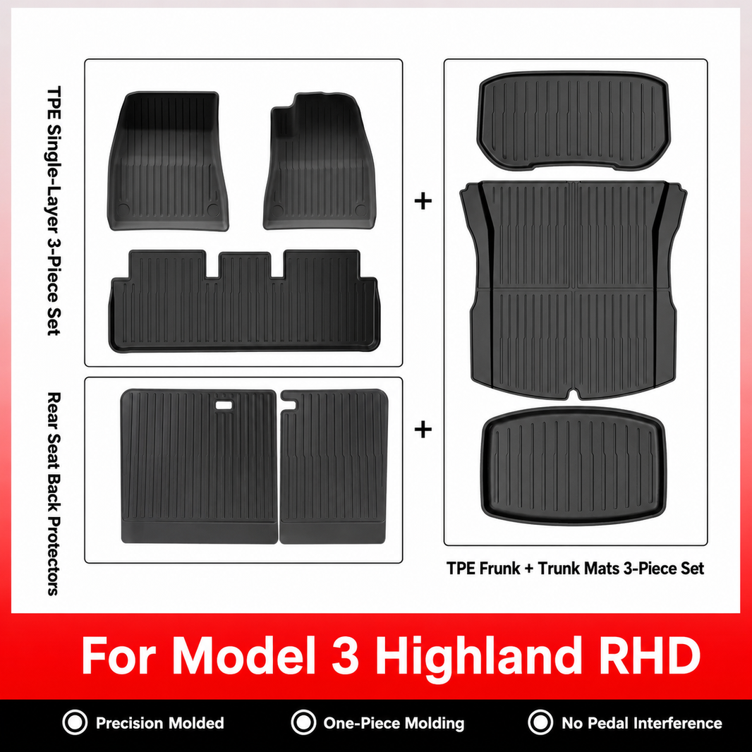 3D Molded TPE Floor Mats & Cargo Liners for Tesla Model Y/ 3/ Model Y Juniper/Model 3 Highland– All-Weather Protection