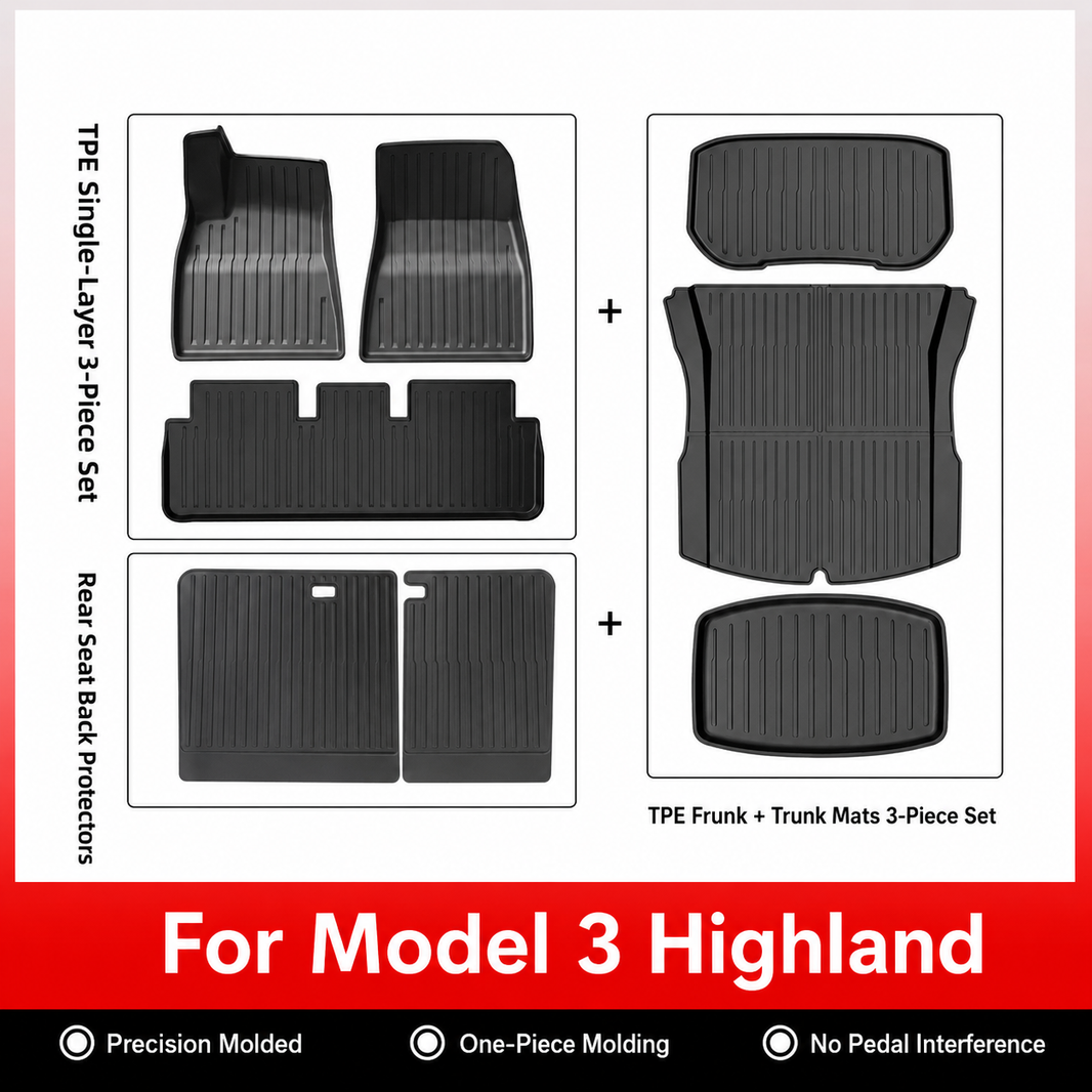 3D Molded TPE Floor Mats & Cargo Liners for Tesla Model Y/ 3/ Model Y Juniper/Model 3 Highland– All-Weather Protection