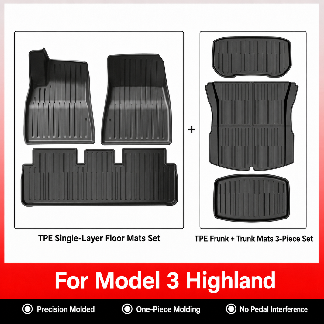 3D Molded TPE Floor Mats & Cargo Liners for Tesla Model Y/ 3/ Model Y Juniper/Model 3 Highland– All-Weather Protection