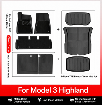 TPE 6-Piece Set Floor Mats & Cargo Liners for Tesla Model Y/ 3/ Model Y Juniper/Model 3 Highland– All-Weather Protection