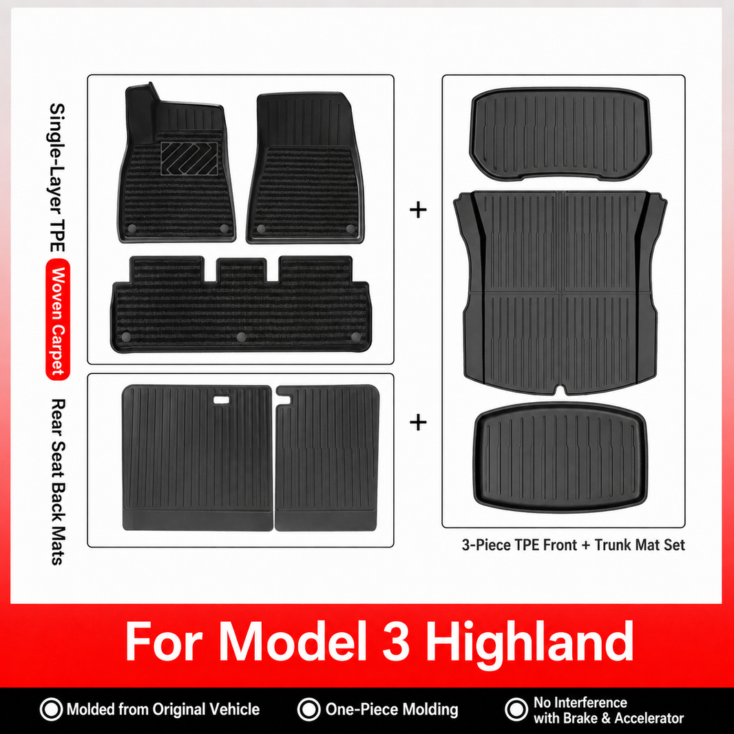 3D Molded TPE Floor Mats & Cargo Liners for Tesla Model Y/ 3/ Model Y Juniper/Model 3 Highland– All-Weather Protection
