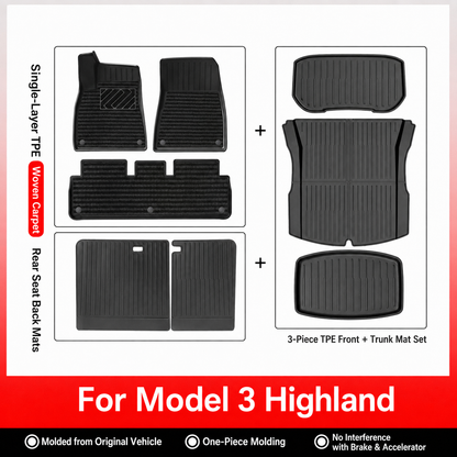 TPE 6-Piece Set Floor Mats & Cargo Liners for Tesla Model Y/ 3/ Model Y Juniper/Model 3 Highland– All-Weather Protection