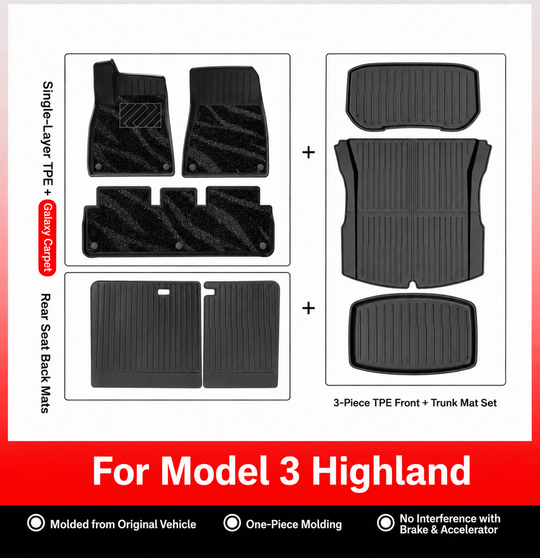 3D Molded TPE Floor Mats & Cargo Liners for Tesla Model Y/ 3/ Model Y Juniper/Model 3 Highland– All-Weather Protection