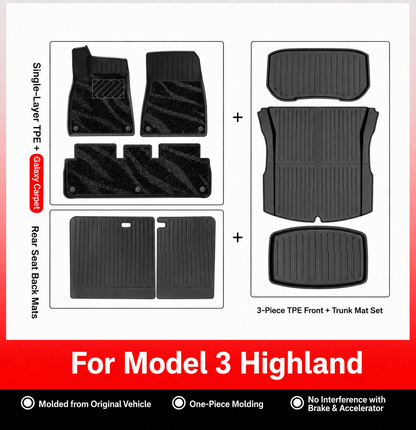 TPE 6-Piece Set Floor Mats & Cargo Liners for Tesla Model Y/ 3/ Model Y Juniper/Model 3 Highland– All-Weather Protection