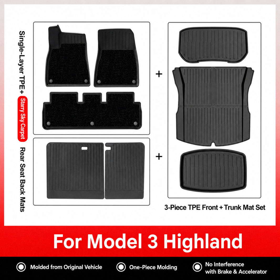 3D Molded TPE Floor Mats & Cargo Liners for Tesla Model Y/ 3/ Model Y Juniper/Model 3 Highland– All-Weather Protection