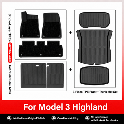 TPE 6-Piece Set Floor Mats & Cargo Liners for Tesla Model Y/ 3/ Model Y Juniper/Model 3 Highland– All-Weather Protection