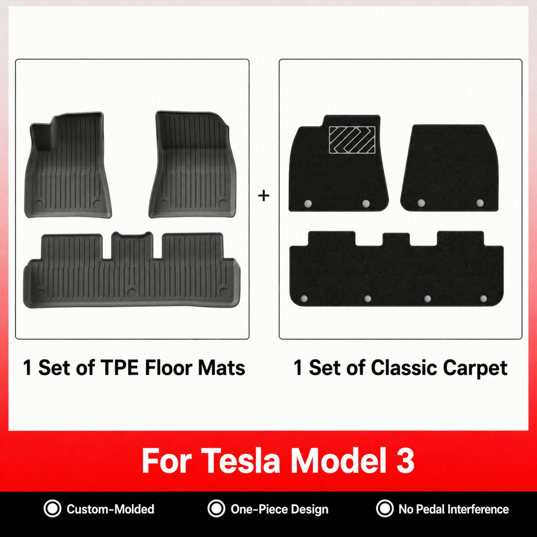 3D Molded TPE Floor Mats & Cargo Liners for Tesla Model Y/ 3/ Model Y Juniper/Model 3 Highland– All-Weather Protection