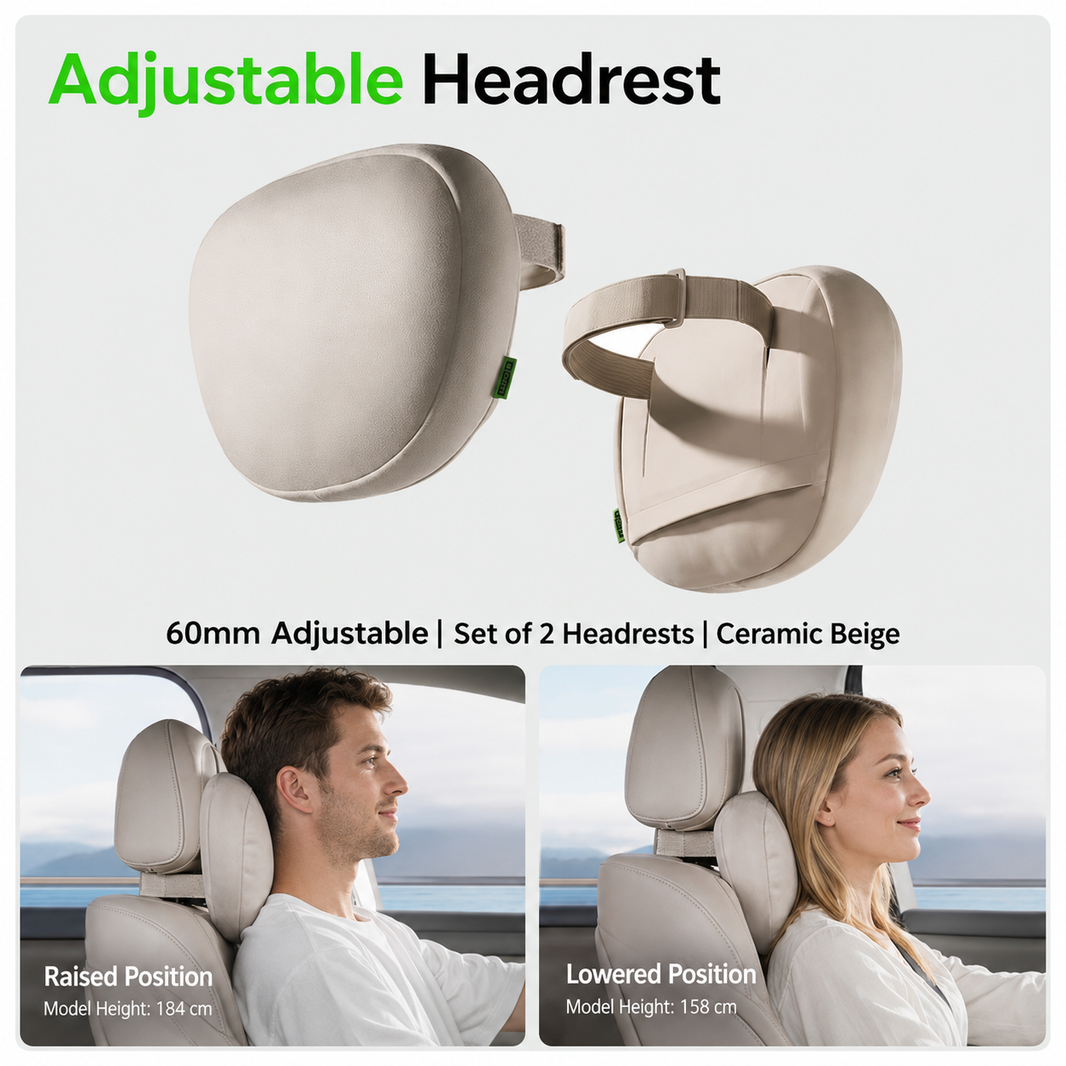 Ergonomic Adjustable Car Headrest & Lumbar Support Cushion for Tesla Model 3/Y/YL