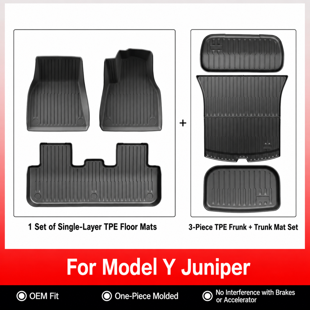 3D Molded TPE Floor Mats & Cargo Liners for Tesla Model Y/ 3/ Model Y Juniper/Model 3 Highland– All-Weather Protection