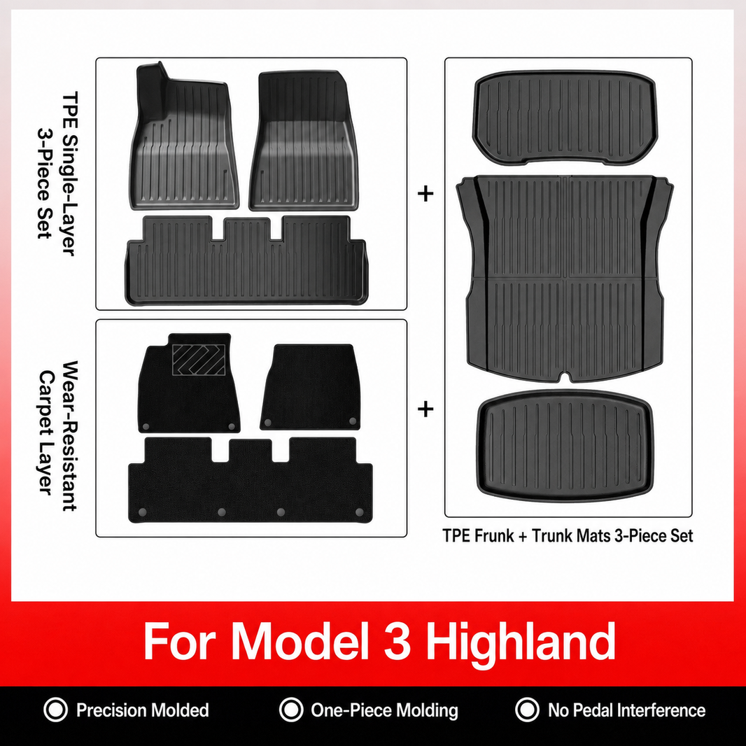 3D Molded TPE Floor Mats & Cargo Liners for Tesla Model Y/ 3/ Model Y Juniper/Model 3 Highland– All-Weather Protection