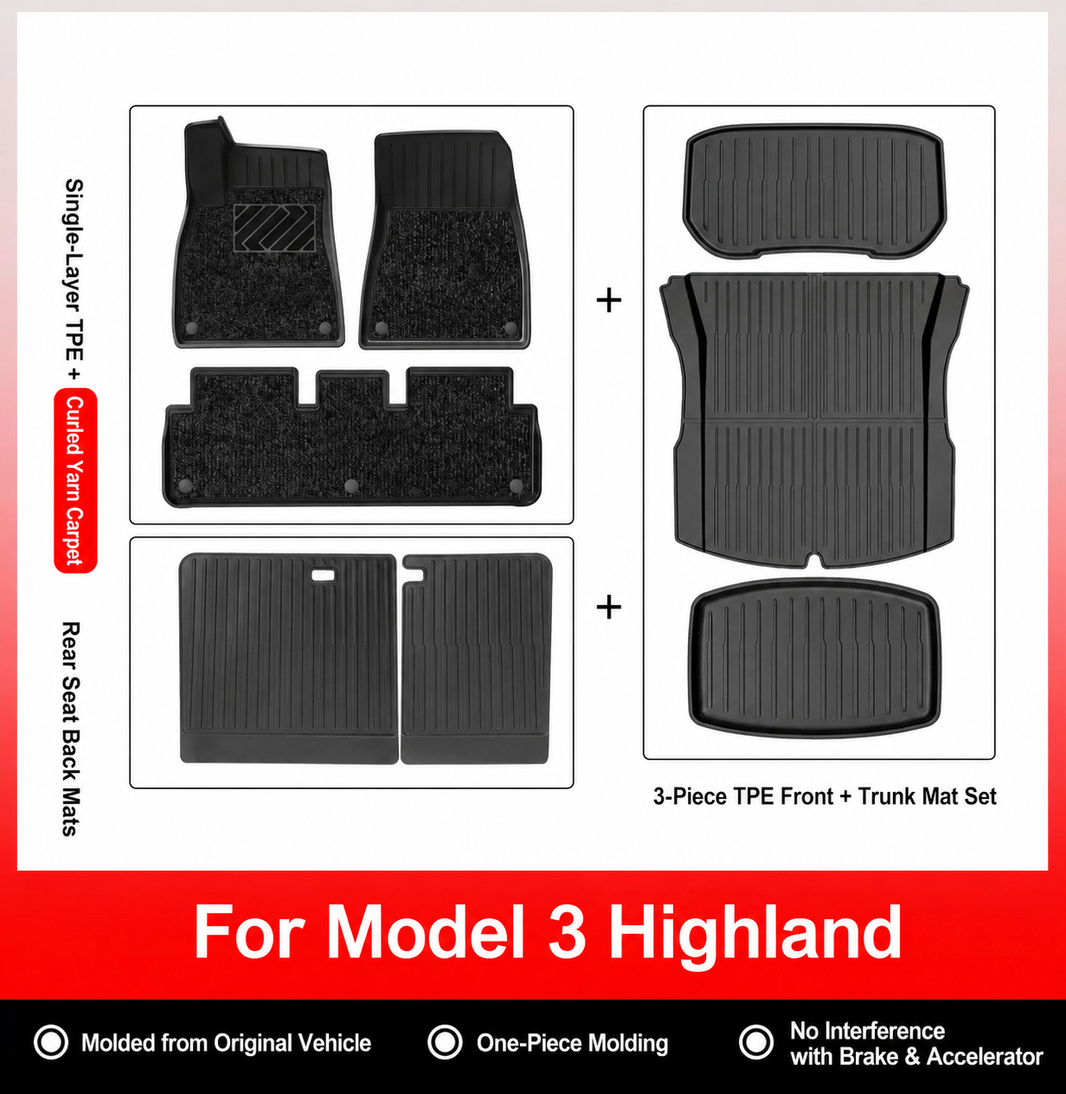 3D Molded TPE Floor Mats & Cargo Liners for Tesla Model Y/ 3/ Model Y Juniper/Model 3 Highland– All-Weather Protection